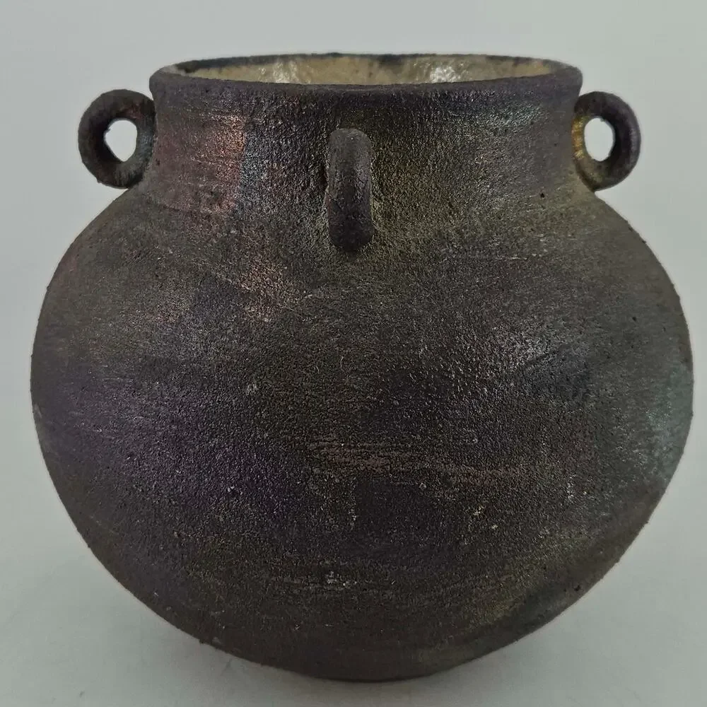 Studio Art Pottery Raku Textured Multicolor Vase jar Artist signed